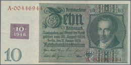 Deutschland - DDR: Sehr Schönes Lot Mit 9 Banknoten, Dabei 10 Mark 1948 Mit Klebemarke Ro.334c (VF), - Other & Unclassified