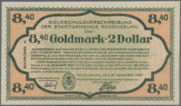 Deutschland - Notgeld - Bayern: Regensburg, Stadt, 8,40 Goldmark = 2 Dollar, 31.12.1923, Ohne KN, Go - [11] Local Banknote Issues