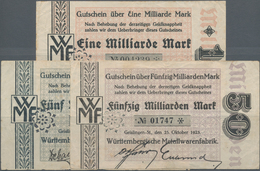 Deutschland - Notgeld - Württemberg: Geislingen, Württembergische Metallwarenfabrik, 1, 5, 50 Mrd. M - [11] Local Banknote Issues