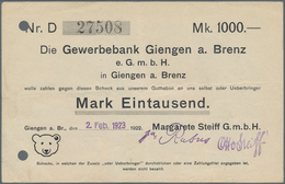 Deutschland - Notgeld - Württemberg: Giengen, Margarete Steiff GmbH, 1000 Mark, 2. Feb. 1923 (Datum - [11] Local Banknote Issues