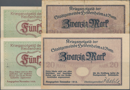 Deutschland - Notgeld - Württemberg: Heidenheim, Stadt, 5, 20 Mark, November 1918, Jeweils Ohne Präg - Lokale Ausgaben