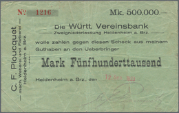 Deutschland - Notgeld - Württemberg: Heidenheim, C. F. Ploucquet, 500 Tsd. Mark, 12.9.1923 (Datum Ge - Lokale Ausgaben