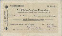 Deutschland - Notgeld - Württemberg: Heidenheim, J. M. Voith, 200 Tsd. Mark, 21.9.1923, 10 Mrd. Mark - Lokale Ausgaben