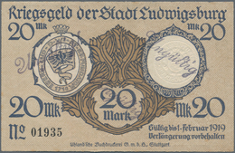 Deutschland - Notgeld - Württemberg: Ludwigsburg, Stadt, 5, 20 Mark, 24.10.1918, Mit KN Und Stempeln - [11] Local Banknote Issues