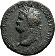 Nero (54 - 68): Sesterz, Mzst. Lugdulum; 33,35 Mm, 26,59 G, Dunkelbraune Patina, Sehr Schön. - Les Julio-Claudiens (-27 à 69)