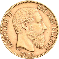 Belgien - Anlagegold: Leopold II. 1865-1909: 20 Francs 1875 LW (Pos. A), KM# 37, Friedberg 412. 6,47 - Other & Unclassified