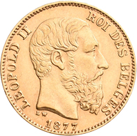 Belgien - Anlagegold: Leopold II. 1865-1909: 20 Francs 1877 LW (Pos. A), KM# 37, Friedberg 412. 6,46 - Altri & Non Classificati