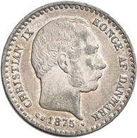 Dänemark: Christian IX. 1863-1906: 10 Öre 1875 CS. KM# 795.1, Seltener Jahrgang, Sehr Schön - Vorzüg - Danemark