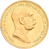 Österreich - Anlagegold: Franz Joseph I. 1848-1916: Lot 2 Goldmünzen, 10 Kronen 1909 + 1912, KM# 281 - Austria