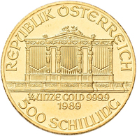 Österreich - Anlagegold: 2. Republik Ab 1945: 500 Schilling 1989, 1/4 OZ Philharmoniker. KM# 2989, F - Austria