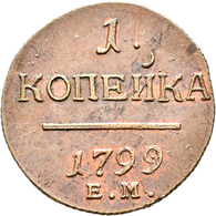 Russland: Paul I. 1796-1801: 1 Kopeke 1799 Katharinenburg (EM). Bitkin 123. 10,98 G, Kratzer, Gutes - Russia