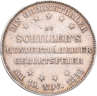 Frankfurt Am Main: Frankfurt A.M., Freie Stadt: Taler 1859, 100. Geburtstag Von Schiller, AKS 43, Ja - Andere & Zonder Classificatie