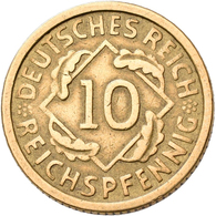 Weimarer Republik: 10 Reichspfennig 1932 G, Jaeger 317, äußerst Selten, Sehr Schön+. - Autres & Non Classés