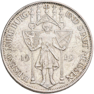 Weimarer Republik: Lot 2 Münzen: 3 Reichsmark 1929 E, Meißen, Jaeger 338, Sehr Schön + 5 Reichsmark - Otros & Sin Clasificación