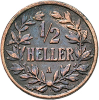 Deutsch-Ostafrika: Wilhelm II. 1888-1918: Kleinmünzensatz DOA, Dabei: ½ Heller 1904 A, Jaeger 715; 1 - German East Africa
