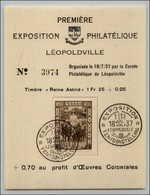 CONGO - 1937 - Congo Belga - Foglietto Premiere Esposition Philatelique Leopoldville Con 1,25 Franchi + 5 Cent - Altri & Non Classificati