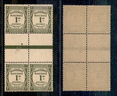 FRANCIA - 1908 - 1 Cent (36 Segnatasse) - Quartina Con Interspazio Al Centro - Gomma Integra - Autres & Non Classés