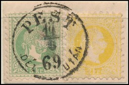 1869 2kr + 3kr Kivágáson 'PESTH / DÉL UTÁN' - Other & Unclassified
