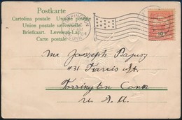 1904 Képeslap Leleszről Az USA-ba Turul 10f Bérmentesítéssel, 'TORRINGTON CONN.' érkezési Bélyegzővel. Ritka Destináció! - Other & Unclassified