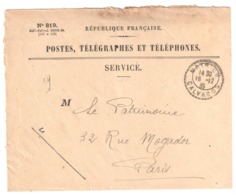 MATHIEU Calvados Enveloppe De SERVICE N° 819 Franchise Ob 1935 Recette Distribution Cercle Pointillé Lautier B4 - Handstempels
