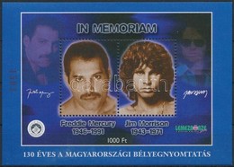 ** 2001 Freddie MErcury - Jim Morrison Emlékív, 130 éves A Magyarországi Bélyegnyomtatás ívszéli Szöveggel, 1503 Piros S - Other & Unclassified