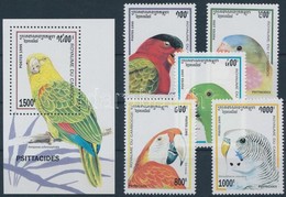 ** 1995 Papagájok Sor + Blokk,
Parrots Set + Block
Mi 1514-1518 + Mi 213 - Sonstige & Ohne Zuordnung