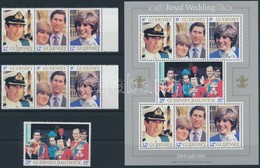 ** 1981 Diana és Károly Herceg Esküvője Sor + Blokk,
Prince Charles And Diana's Wedding Set + Block
Mi 225 A-231 A + Mi  - Altri & Non Classificati