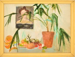 Gánóczy Mária (1927-): Pálma és Gyümölcs. Olaj, Vászon, Jelzett, Keretben, 60×80 Cm - Autres & Non Classés