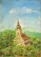 Halápy Jelzéssel: Barokk Templom. Olaj, Vászon (foltos), 69×49 Cm - Andere & Zonder Classificatie