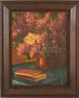 Koszta Jelzéssel: Virágcsendélet Könyvekkel. Olaj, Karton, Keretben, 37×27 Cm - Autres & Non Classés