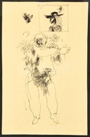 Szász Endre (1926-2003) Illusztráció (kalapos Férfi). Tus, Papír. Jelzett. Üvegezett Keretben.26×16 Cm - Other & Unclassified