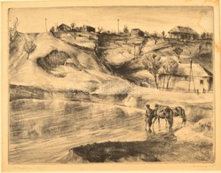 Udvary Pál (1900-1987): Albertfalvai Tó. Rézkarc, Papír, Jelzett, Foltos, 29×38 Cm - Autres & Non Classés