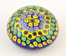 Virágmintás Millefiori üveggömb Levélnehezék, Hibátlan, Jelzés Nélkül, D:9,5 Cm - Glass & Crystal