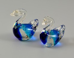 Muranói 'Sommerso' Hattyú Pár, Jelzés Nélkül, Alján Karcolásokkal Apró Csorbákkal, M:9 Cm (2×) - Glass & Crystal