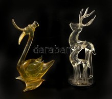 2 Db üveg Szarvas és 1 Db Kacsa, Kis Kopásnyomokkal, M: 7,5 és 11 Cm Között - Verre & Cristal