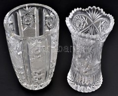 Ólomkristály Váza ( 2db), Csiszolt, Egyiken Apró Csorbával, M: 20 és 21 Cm - Glas & Kristall
