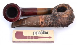 2 Db Jelzett Pipa(Old River, Real Briar), Pipatömővel, H: 13 és 14 Cm - Other & Unclassified