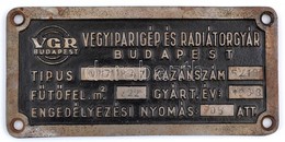 Vegyiparigép és Radiátorgyár Budapest Fém Tábla, 22×11 Cm - Other & Unclassified