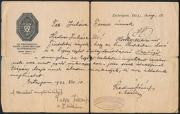 1932 Esztergom, A Katolikus Legényegylet Elnökségének Levele Nagybőgő Visszaszolgáltatásáról, Fejléces Papíron, A Hajtás - Non Classés