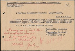 1948 Bp., Az Államrendőrség Folyamrendészeti Tanalosztály Parancsnokságának Gépelt Levele A Palatinus Strandfürdő Igazga - Non Classés