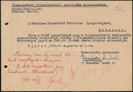 1948 Bp., Az Államrendőrség Folyamrendészeti Tanalosztály Parancsnokságának Gépelt Levele A Palatinus Strandfürdő Igazga - Sin Clasificación