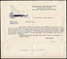 1952 Balatonfüred, Balatoni Hajózási Rt. Hajóépítő Üzemének Fejléces Levélpapírjára írt Levél - Ohne Zuordnung