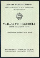 1990 Bp., A Magyar Népköztársaság által Kiadott Vadászati Engedély Külföldi állampolgár Részére - Sin Clasificación