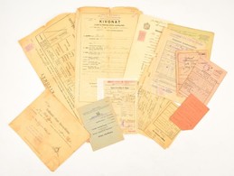 Vegyes Papírrégiség Tétel: Igazolványok, Gabonalap, Születési Anyakönyvi Kivonat, Stb., Okmánybélyegekkel - Unclassified