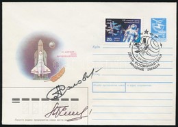 Anatolij Szolovjev (1948- ) és Alekszandr Balangyin (1953- ) Szovjet űrhajósok Aláírásai Emlékborítékon /
Signatures Of  - Autres & Non Classés