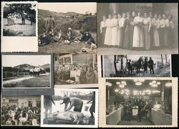 Cca 1900-1940 Vegyes Fotó Tétel (körmenet, Disznóvágás, Osztálytalálkozó, Stb.), 28 Db Fotó, 5,5×8 és 16×11 Cm Közötti M - Autres & Non Classés