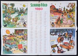 1980 Szabad Föld-naptár, Állami Biztosító Reklámmal, Offset és Játékkártya Nyomda, Szélein Kis Sérüléssel, 42×58 Cm - Werbung