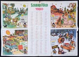 1980 Szabad Föld-naptár, Állami Biztosító Reklámmal, Offset és Játékkártya Nyomda, Szélein Kis Sérüléssel, 42×58 Cm - Publicidad