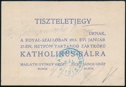 1913 Katholikus Bál Tiszteletjegy - Non Classés