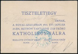 1913 Katholikus Bál Tiszteletjegy - Unclassified